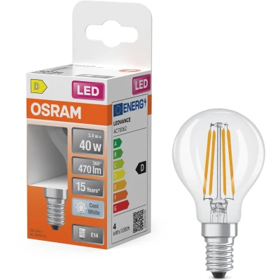 Afbeelding van OSRAM LED lamp Star Globe P40 Filament, 4000 K neutraal wit, 3,4 W, E14, helder, 470 lm, voor tafel en pendelarmaturen, woonkamer, 15.000 uur