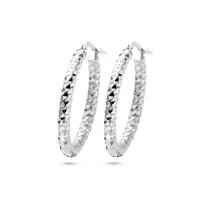 Afbeelding van zilver gerhodineerd oorringen 3,0 mm ronde buis gediamanteerd 1336877