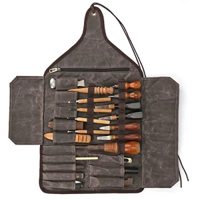 Afbeelding van TOURBON Waxed Canvas Roll up Tool Bag Elektricien Timmerman Gereedschap Opslag Pouch Beitel Organizer