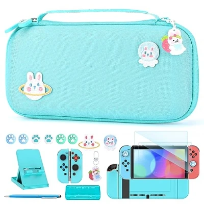 Afbeelding van Switch Case voor NS 18 in 1 Accessoires Bundel met Draagtas, Game Case, Screen Protector, Stand, Duimgrepen (Blauw)