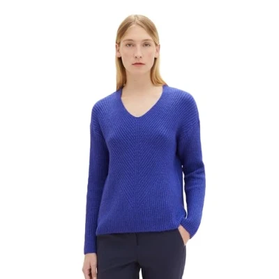 Afbeelding van TOM TAILOR Basic damestrui met V hals, 33965 Crest Blue Melange, XS