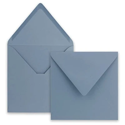 Afbeelding van FarbenFroh vierkante enveloppen in grijsblauw, 15,5 x cm, zonder venster, met natte plakrand, 110 g/m², voor uitnodigingskaarten bruiloft, verjaardag en meer, 100 stuks