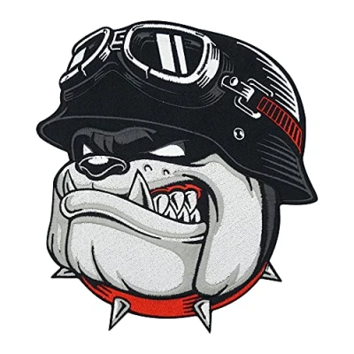 Afbeelding van Finally Home Grote biker bulldog rugpatch om op te strijken, voor leren vesten, motorfiets naampatches, hondenrugpatches, motorjas patches, patches mannen