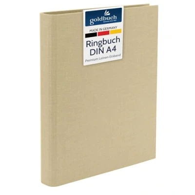 Afbeelding van goldbuch Bella Vista 37, 506, ringband in A4, beige, afmetingen 26 x 32 4,2 cm, nietmachine met 4 ringmechanisme en klembeugel, formaat DIN van linnen, lichtbruin