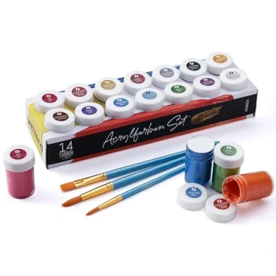 Afbeelding van int!rend Acrylverf, metallic set, 14 x acrylverf elk 18 ml + 3 penselen, voor hout, canvas, klei, stenen en gips, modelbouw om te knutselen