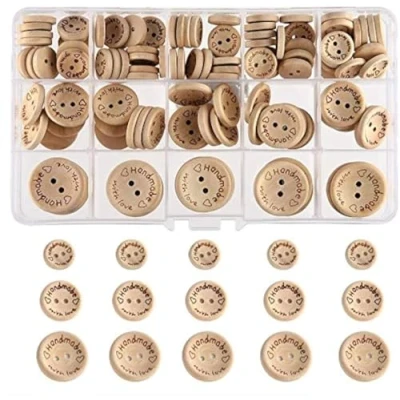 Afbeelding van Houten Knopen Delicate Natuurlijke Ronde Vorm Knop voor Naaien Craft Decoraties 10mm 15mm 20mm 140 stks