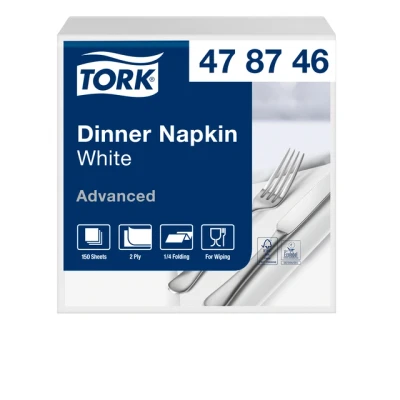 Afbeelding van Dinerservetten Tork 2 laags 1/4 vouw 150st wit 478746