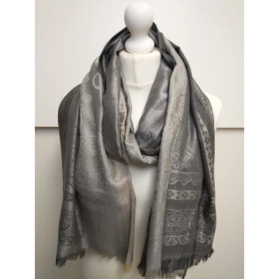 Afbeelding van Lange dames sjaal Malou paisleymotief grijs beige zwart antraciet