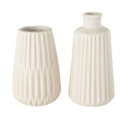 Afbeelding van Boltze vazen set Esko 2 delig (beige mat, bloemenvazen van keramiek, ø ca. 8,5 cm, decoratie voor binnen, zonder bloemen, Scandinavische stijl) 2021203
