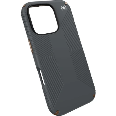 Afbeelding van Speck hoesje geschikt voor Apple iPhone 16 Pro Ultieme Bescherming en Grip Luxe Soft touch Afwerking Valbescherming gecertificeerd tot 4 meter Microban Antibacterieel Presidio2 lijn Grijs