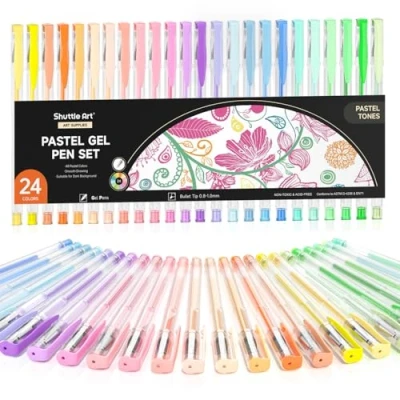 Afbeelding van Shuttle Art Pastelgelpennen, 24 pastelkleuren, gelpen voor zwart papier, gekleurde gelpennen volwassenen, kleurboeken, tekenen, doodling, knutselen, scrapbooking journaling