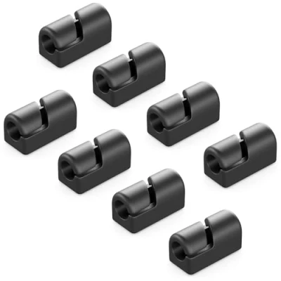 Afbeelding van deleyCON 8 Stuks Kabelhouders Zelfklevende Kabelklemmen Kabelmanagement Kabelclips Kabelgeleider Kabelorganizer Kabelhouder Kabelbevestiging Huishouden Kantoor Bureau Plint Siliconen Zwart