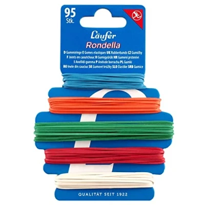 Afbeelding van Läufer Rondella 69210 rubberen ringen op ringkaart, 95 huishoudelijke rubbers in 5 maten en kleuren, bijzonder duurzaam