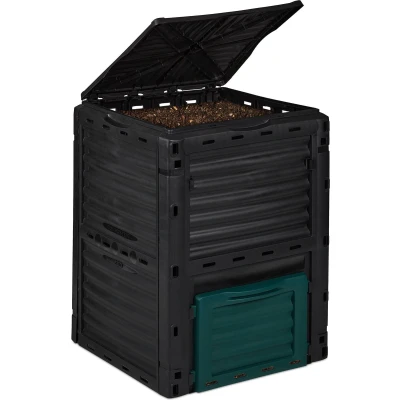 Afbeelding van compostbak 230 l kunststof compostvat keuken en tuinafval buiten tuin zwart
