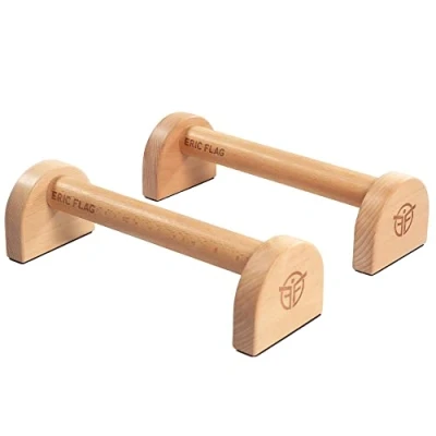 Afbeelding van Eric Flag Parallettes Premium push upgrepen voor fitness, gym, calisthenics en yoga, houten parallettes, calisthenics, handstand, handgrepen, ups, up bar binnen buiten, antislip