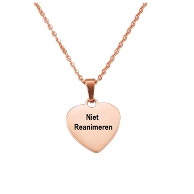 Afbeelding van Gegraveerde Niet Reanimeren Ketting Gegraveerd hartje DNR hart Champagne / Bronskleurig Roestvrij Staal