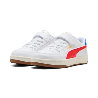 Afbeelding van Puma Caven 2.0 Retro Unisex Sneakers laag voor kinderen, Maat: 34.5, White/red/gum Hoogwaardig imitatieleer