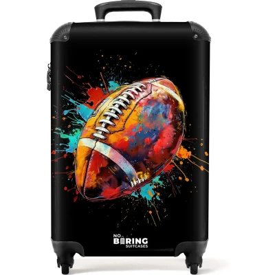 Afbeelding van NoBoringSuitcases.com® Handbagage koffer lichtgewicht Reiskoffer trolley Rugbybal met kleurrijke graffiti Rolkoffer wieltjes Past binnen 55x40x20 en 55x35x25