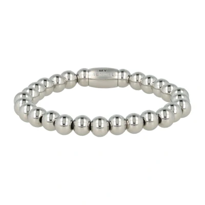 Afbeelding van My Bendel Elastische zilverkleurige armband Met 8 mm grote bolletjes luxe cadeauverpakking