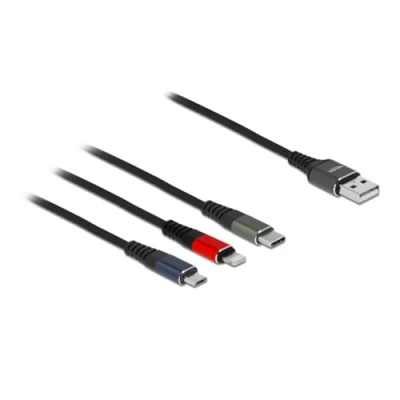 Afbeelding van Delock USB Charging Cable 3 in 1 Type A to Lightning™ / Micro C™ m coloured