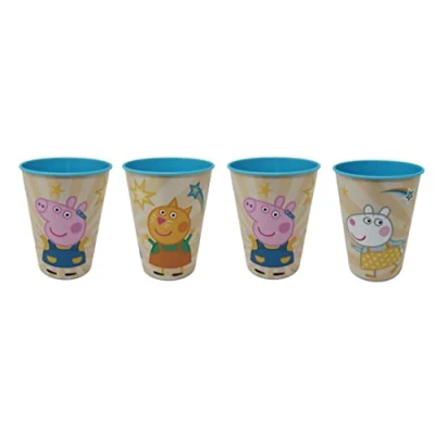 Afbeelding van 4 x kinderdrinkbekers 260 ml / naar keuze: Minnie Pony Princess Frozen PawPatrol glas kunststof BPA vrij gift meisje (4x Peppa Pig)