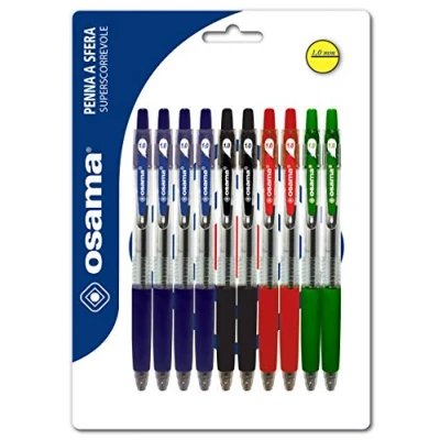 Afbeelding van Osama OBG balpen blister 10 stuks meerkleurig (rood, blauw, zwart, groen)