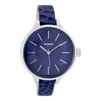 Afbeelding van OOZOO Timepieces Zilverkleurige horloge met donker blauwe leren band C7548