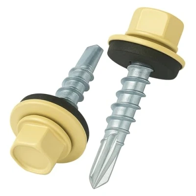 Afbeelding van 8 mm x 28 Dakschroeven, Zeskantkop, Zelfborend, Meerkleurig (RAL 1015 Licht ivoorkleurig) Schroeven Met EPDM Afdichtring, Roestbestendige Verzinkte Geharde schroef (50 Stuk)
