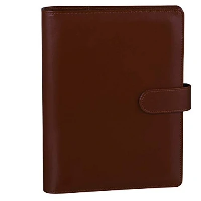 Afbeelding van HAUTOCO A5 ringmap van PU leer, omslag voor navulbaar papier, notitieboek, planner, organizer, ringband met magnetische sluiting, bruin