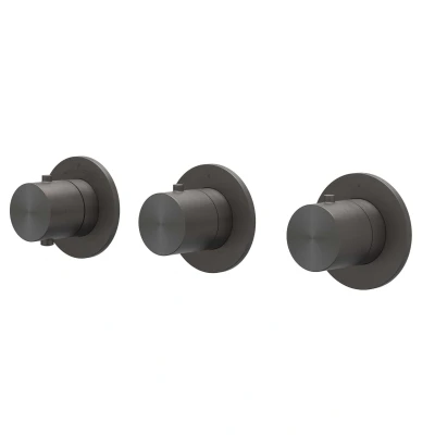Afbeelding van IVY Concord afbouwdeel inbouwthermostaat 2 stopkranen symmetry RVS 316 Geborsteld carbon Black PVD Tijdloze uitstraling