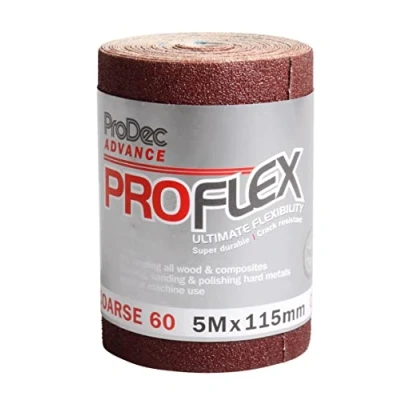 Afbeelding van ProDec Advance PAPFV60 5 m rol 60 grit grove kwaliteit ProFlex Ultra flexibel scheurbestendig aluminiumoxide schuurpapier voor het schuren van hout, verf, gips, vulmiddel, metaal en meer, 115 mm breed