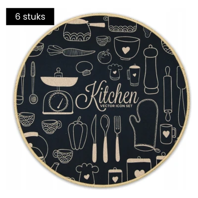 Afbeelding van Tragar Set Van 6 Premium Placemats Ronde Antislip Placemat Onderlegger Onderzetter Stuks Diameter 38 cm Zwart