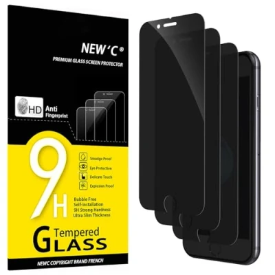 Afbeelding van NEW&#039;C 3 Stuks, Privacy Screenprotector voor iPhone 8, 7, gebalanceerde 35 graden privacyhoek met oogbescherming, ultraduurzame 9H hardheid, bubbelvrij