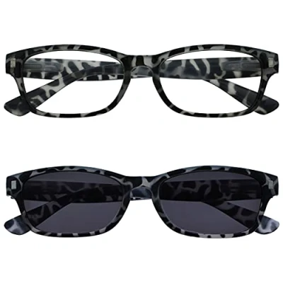 Afbeelding van De leesbril voor bedrijven, zwarte melkachtige schildpad, lezer met UV400 zon lezer, dubbelpak heren en dames, RS10 1 + 2,50