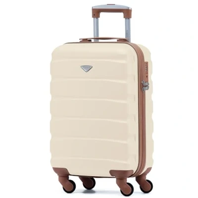 Afbeelding van Flight Knight ABS cabinekoffer compatibel met Air France, Hop! EasyJet, Ryanair en vele andere! Handbagage, licht, cabinetas 4 wielen, 55 x 35 20 cm (TSA) Crème/bruin,