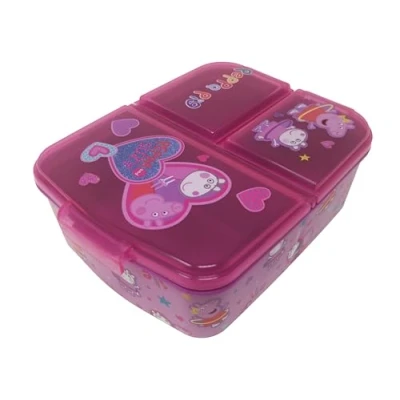 Afbeelding van Theonoi Kinderlunchbox, lunchbox, sandwichbox, lunchbox voor kinderen met vakken, broodtrommel onderverdeling kleuterschool, kinderbroodtrommel van kunststof, BPA vrij, Peppa Pig