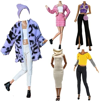Afbeelding van Kleding en accessoires voor poppen, 5 sets modieuze mantel herfstjurken broeken schoenen hoed windbreaker 29 cm poppen baby geschenken