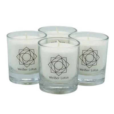 Afbeelding van Witte lotus CHAKRA kaars, 30110, ca. 6 cm, set van 4, WIT