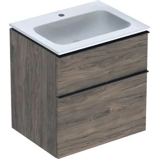 Afbeelding van Geberit iCon onderbouwkast met 2 laden en wastafel wit KeraTect, noten