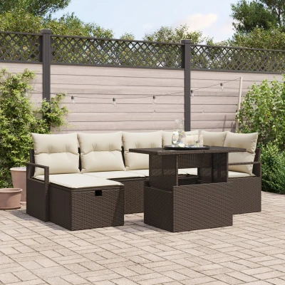 Afbeelding van vidaXL 7 delige Tuinsofa Set met Kussens Bruin Poly Rattan