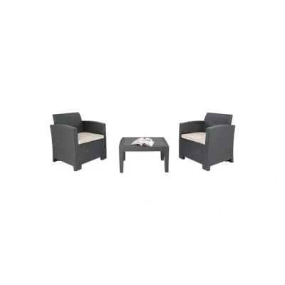 Afbeelding van Bolero PP Fauteuil en Tafel Rieten Set Grijs DR309