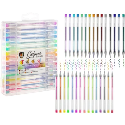 Afbeelding van 30x stuks glitter en neon gekleurde Gelpennen in meeneem case