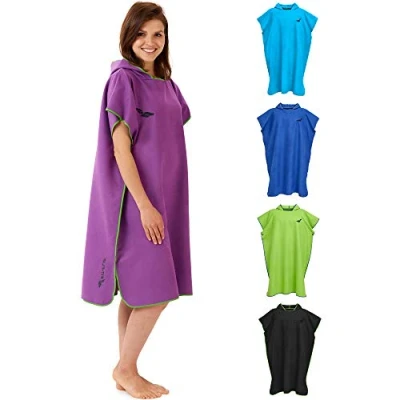 Afbeelding van Zwemponcho voor dames &amp; heren, compact en zeer licht, surf poncho, omkleed handdoek, handdoek poncho uit microvezel evenals een op het strand (Maat M Paars/Groen)