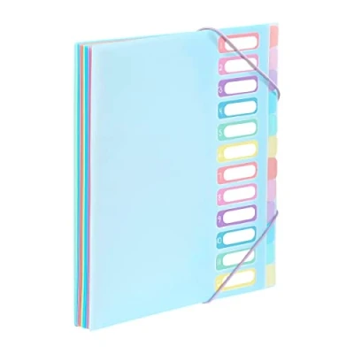 Afbeelding van Viquel Documentenmap A4 met 12 vakken, regenboog, pastelblauw