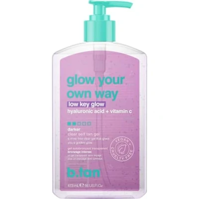 Afbeelding van b.tan Dark Clear Self Tan Gel Glow Your Own way, Low Key Transfer Resistant Sunless Tanning Gel, Packed with Hyaluronic acid &amp; Vitamin C, 16 Fl Oz