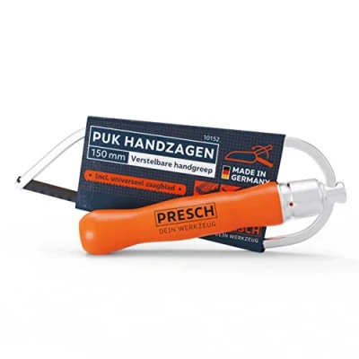 Afbeelding van Presch inklapbare PUK zaag 150mm incl. universeel zaagblad Originele ijzerzaag met verstelbaar handvat Kleine voor non ferrometaal, kunststof, aluminium, alle houtsoorten.