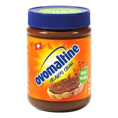 Afbeelding van ovomaltine Crunchy Cream Broodstrijk unieke knapperige chocoladecrème zonder palmolie zoete beleglaag met stukjes gemaakt van Zwitserland (1 x 380 g)