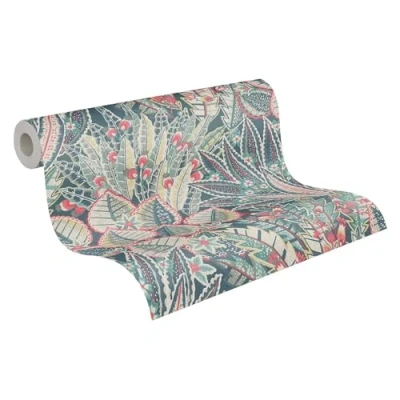Afbeelding van PRACHTIGE BLOEMEN EN BLADEREN BEHANG Botanisch Blauw Groen Rood Livingwalls Stories of Life