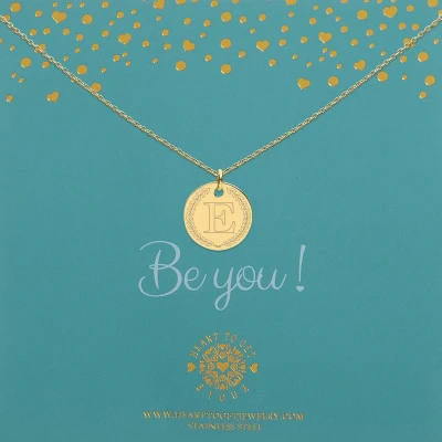 Afbeelding van Heart to Get Goudkleurige ketting Initalen Coin 18 mm met Letter E Initialen initiaal en krans