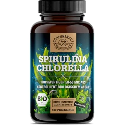 Afbeelding van Spirulina Chlorella tabletten BIO 6000 mg per dagelijkse dosis I Belangrijk: 100% gecertificeerd biologisch product 500 persen uit gecontroleerde biologische teelt Vegan